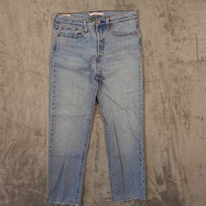 Levi's jeans Wedgie Straight women's 28 blue denim red tab‎ button fly raw hems